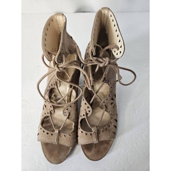 Nine West Sandals WMNS 7.5 Brown Janelo Heel Open Toe Block Strappy Boho Cut Out - Picture 3 of 7